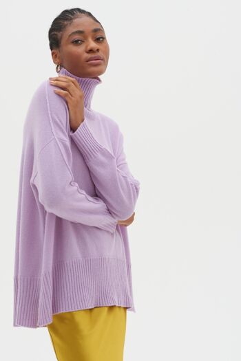 Pull oversize à col polo en cachemire Frou Lilas 3