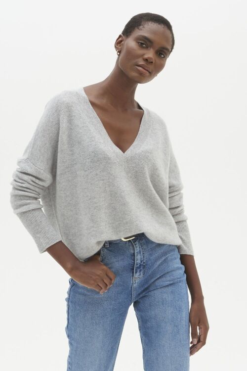 Relaxed V Neck Sweater in Foggy Grey