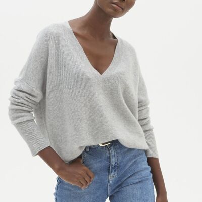 Relaxed V Neck Sweater in Foggy Grey