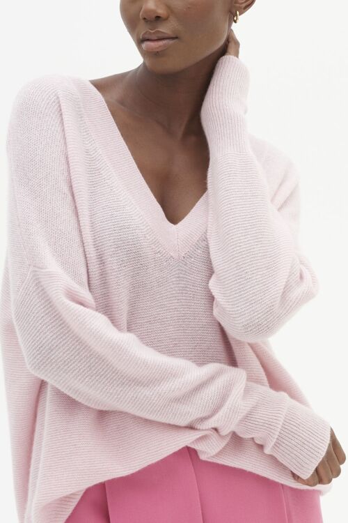 Relaxed V Neck Sweater in Pixie Pink