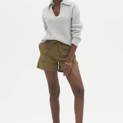 Cashmere Open Collared Sweater in Foggy