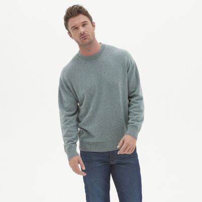 Mens Cashmere Crew Neck Sweater in Lagoon Green