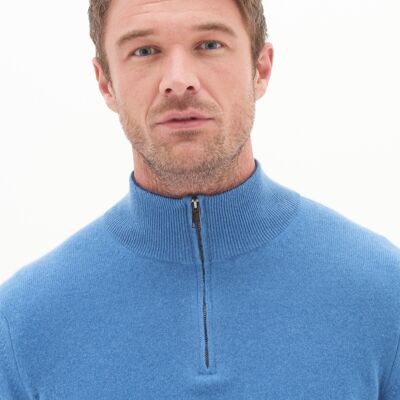Mens Cashmere Half Zip Sweater in Marina Blue
