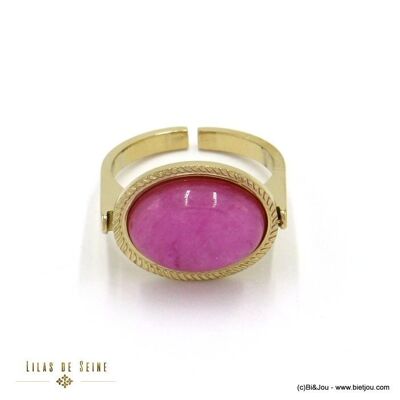 Bague acier inox minimaliste cabochon ovale pierre 0422040