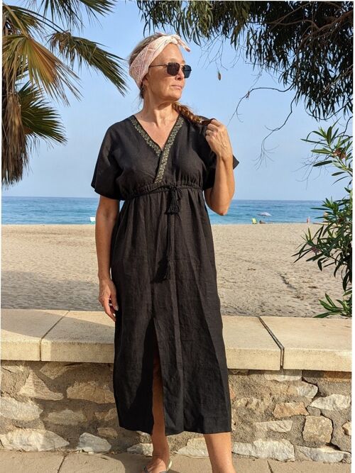 Hemp cross-over kimono sleeve dress