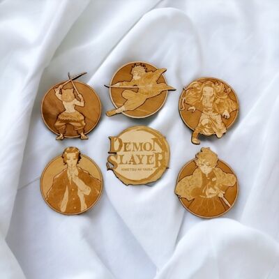 Set of 6 Demon Slayer Wood Coasters - Cup Holders