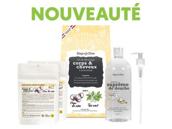 Coffret gel lavant corps et cheveux senteurs Fleur de coton et thé vert, idée cadeau Saint Valentin