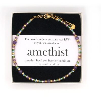 Anklet amethyst, silver or gold stainless steel