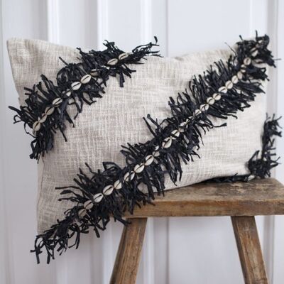 Oreiller coquillage en coton Style 4 - Beige / Noir - 2 tailles