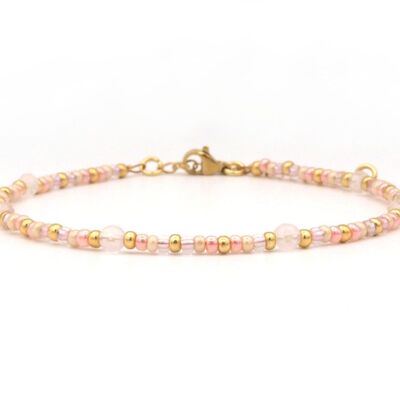 Bracelet de cheville quartz rose, acier inoxydable argenté ou doré