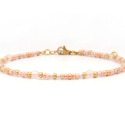 Anklet rose quartz, silver or gold stainless steel