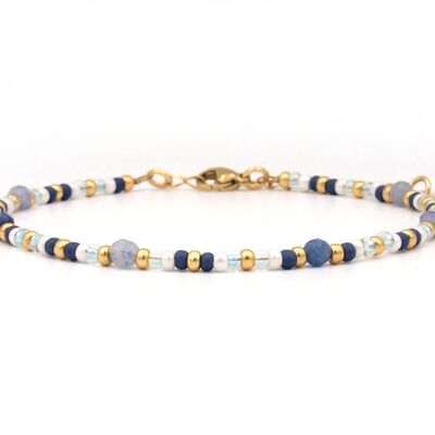 Anklet blue quartz, silver or gold stainless steel