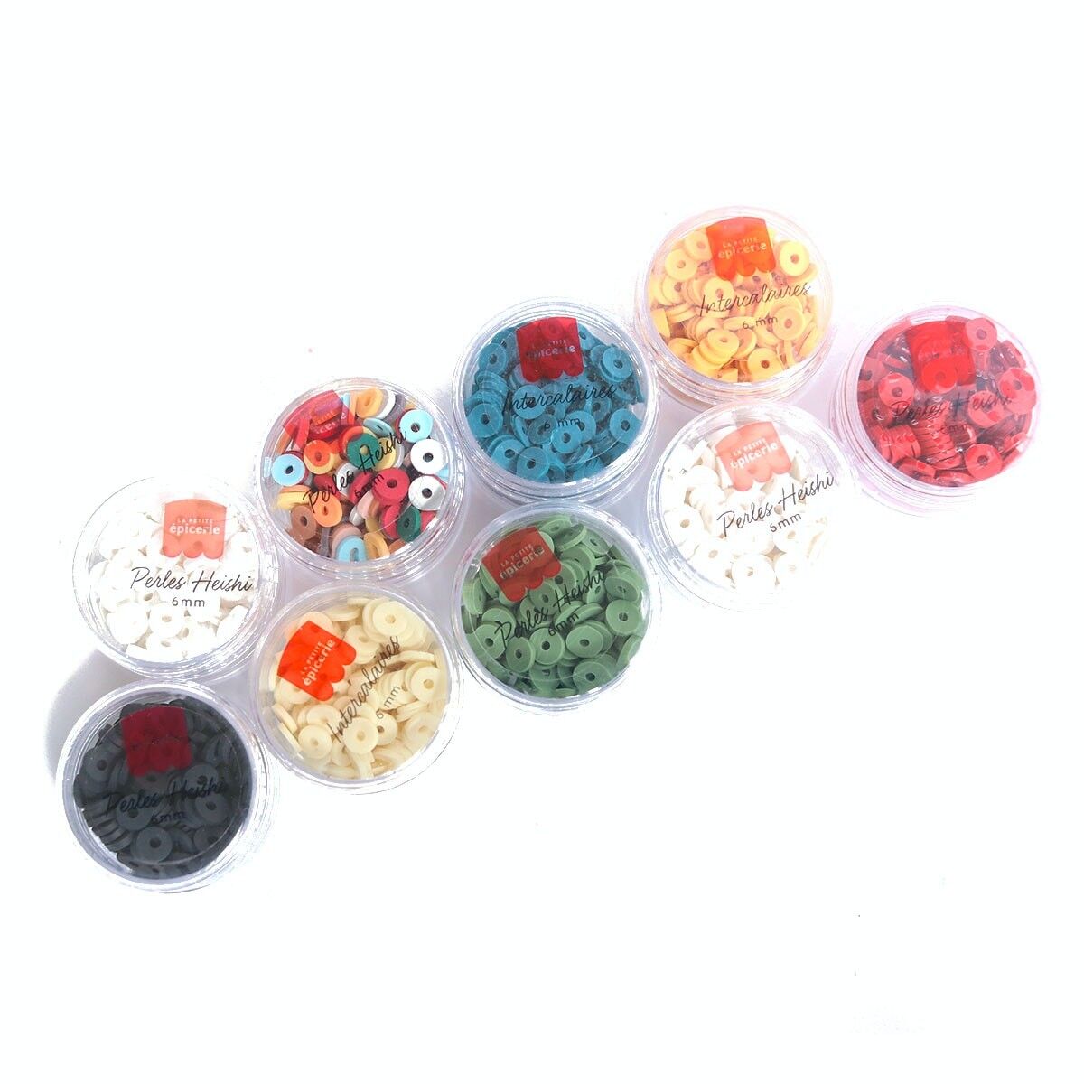 SET MIT 9 SCHACHTELN HEISHI-PERLEN 6 MM - NATUR