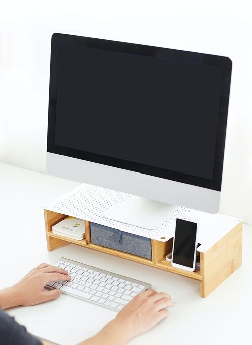 Multifunctional Desk Station-organizer with Grey Foldable Drawer