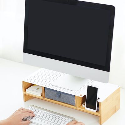 Estación-organizador de escritorio multifuncional con cajón plegable gris