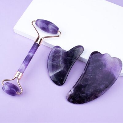 Amethyst Roller Set Masseur Gua Sha en forme de coeur