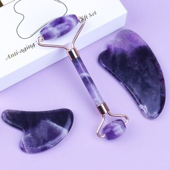 Amethyst Roller Set Masseur Gua Sha en forme de coeur 3