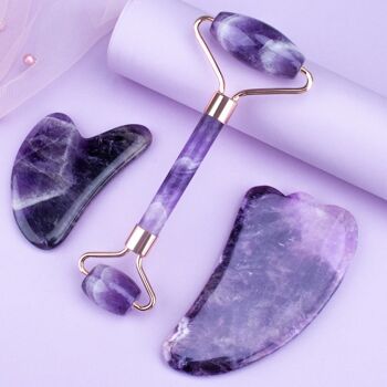 Amethyst Roller Set Masseur Gua Sha en forme de coeur 5