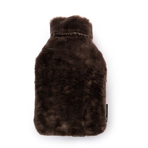 Dark Chocolate Hot Water Bottle - Cover Made From Recycled Faux Fur