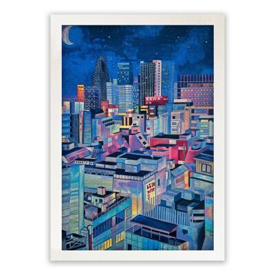 Impresión de Japón - Vista de Tokio de noche