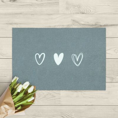 washable doormat; gray 3 hearts