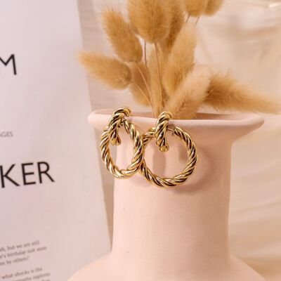 Golden earrings, braided hoops
