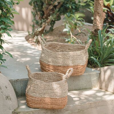 panier de rangement | panier à linge bohème | Panier à plantes décoratif MAJALENGKA (naturel) en fibre de bananier & jonc de mer (3 tailles)