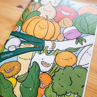 Coloring (cute) seasonal fruits and vegetables