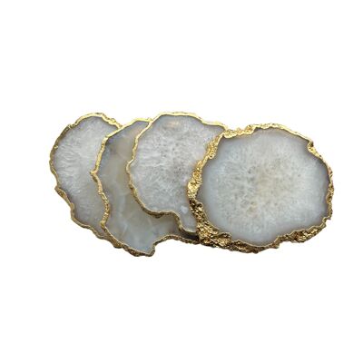 White Salt Stone Coaster with Gold Rim