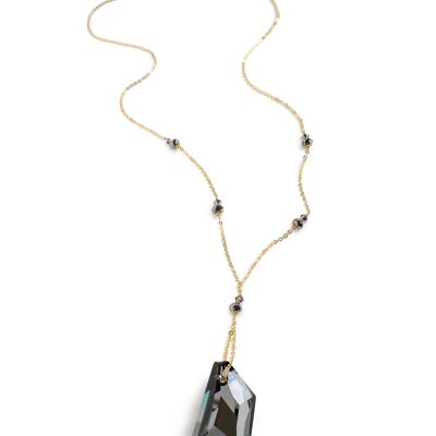 Long gold necklace with Black Diamond crystals
