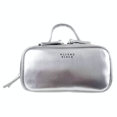 Cosmetic Bag Silver Double Zipper Wash Bag
