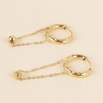 Golden hoop earrings and dangling chain