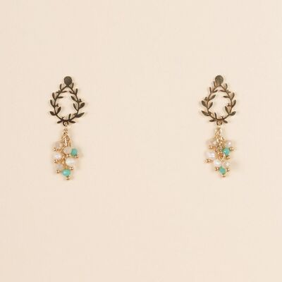 Golden leaf earrings with dangling pearls