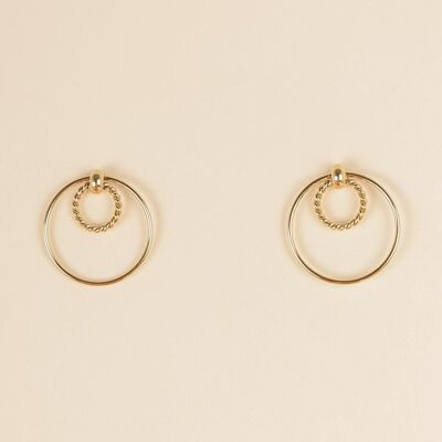 Golden earrings, double circle ring