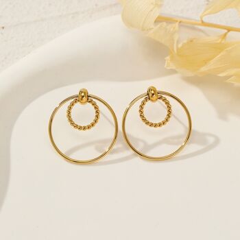 Boucles d'oreilles dorés, double anneau cercle 3