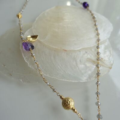 "ANI" long necklace, labradorite and Amethyst