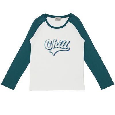 Tee-shirt Long  Sleeves CHILL White Vintage and Emerald