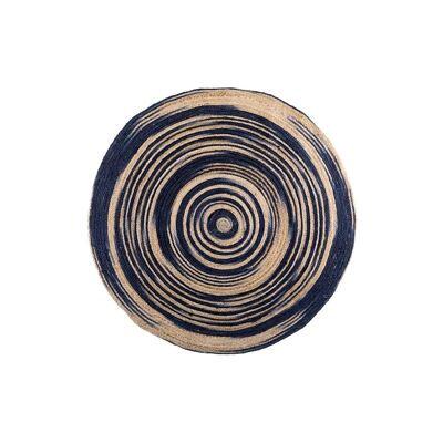 Round jute rug Ø100 cm, indigo/natural tie-dye