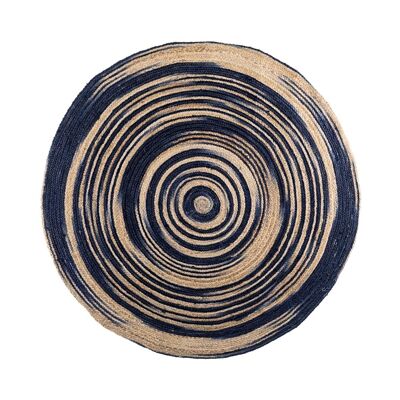 Round jute rug Ø140 cm, indigo/natural tie-dye