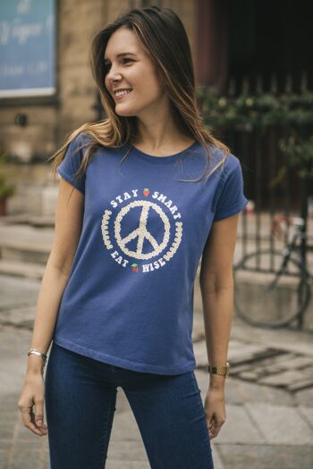 Tee-shirt Manches Courtes STAY SMART EAT WISE Bleu Vintage 2