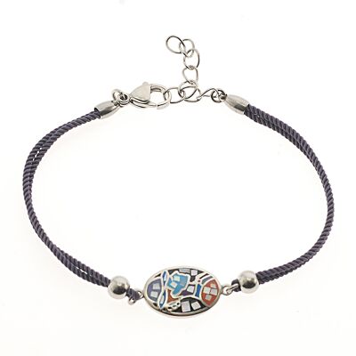 Enamelled steel bracelet set with mother-of-pearl.