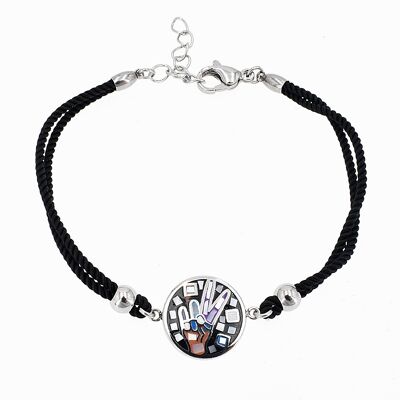 Enamelled steel bracelet set with mother-of-pearl.