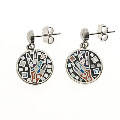 earrings are made of enamelled steel set with mother-of-pearl