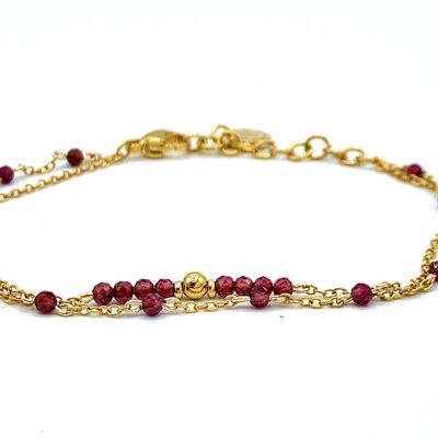 Double Row Bracelet in Golden Stainless Steel with Garnet Beads