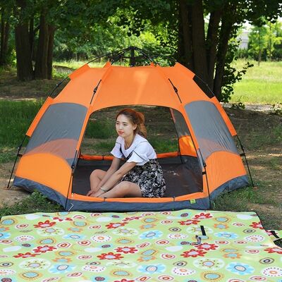 Tente hexagonale automatique multi-personnes double couche tente de pluie de camping en plein air