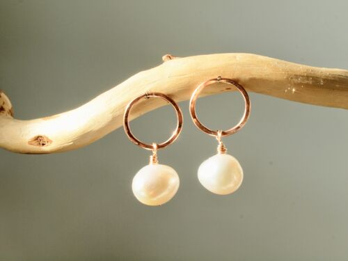 Boucles d’oreilles Open Circle Stud avec pendaison de perle, rempli d’or rose