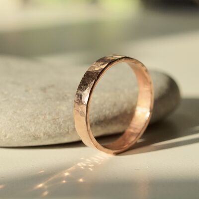 Anello rosa, fascia spessa, anello riempito in oro rosa 14K, anello promessa, anello impilabile, minimalista martellato
