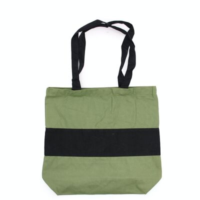 COTT-13 - Two Tone Cotton Bag - 38x42x12cm - Green & Black - 10oz - Sold in 1x unit/s per outer