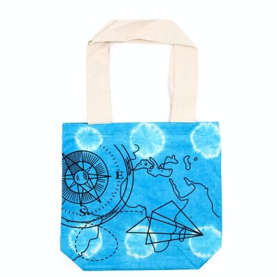 TDB-01 - Tie-Dye Cotton Bag (6oz) - Compass - Blue - Natural Handle - Sold in 1x unit/s per outer