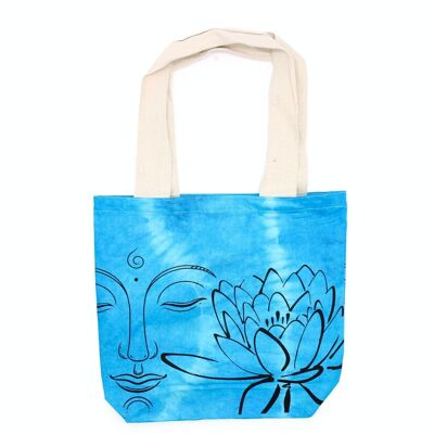 TDB-03 - Tie-Dye Cotton Bag (6oz) - Lotus Buddha - Blue - Natural Handle - Sold in 1x unit/s per outer